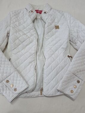 White Quilted Bomber Jacket with Gold-Tone Details